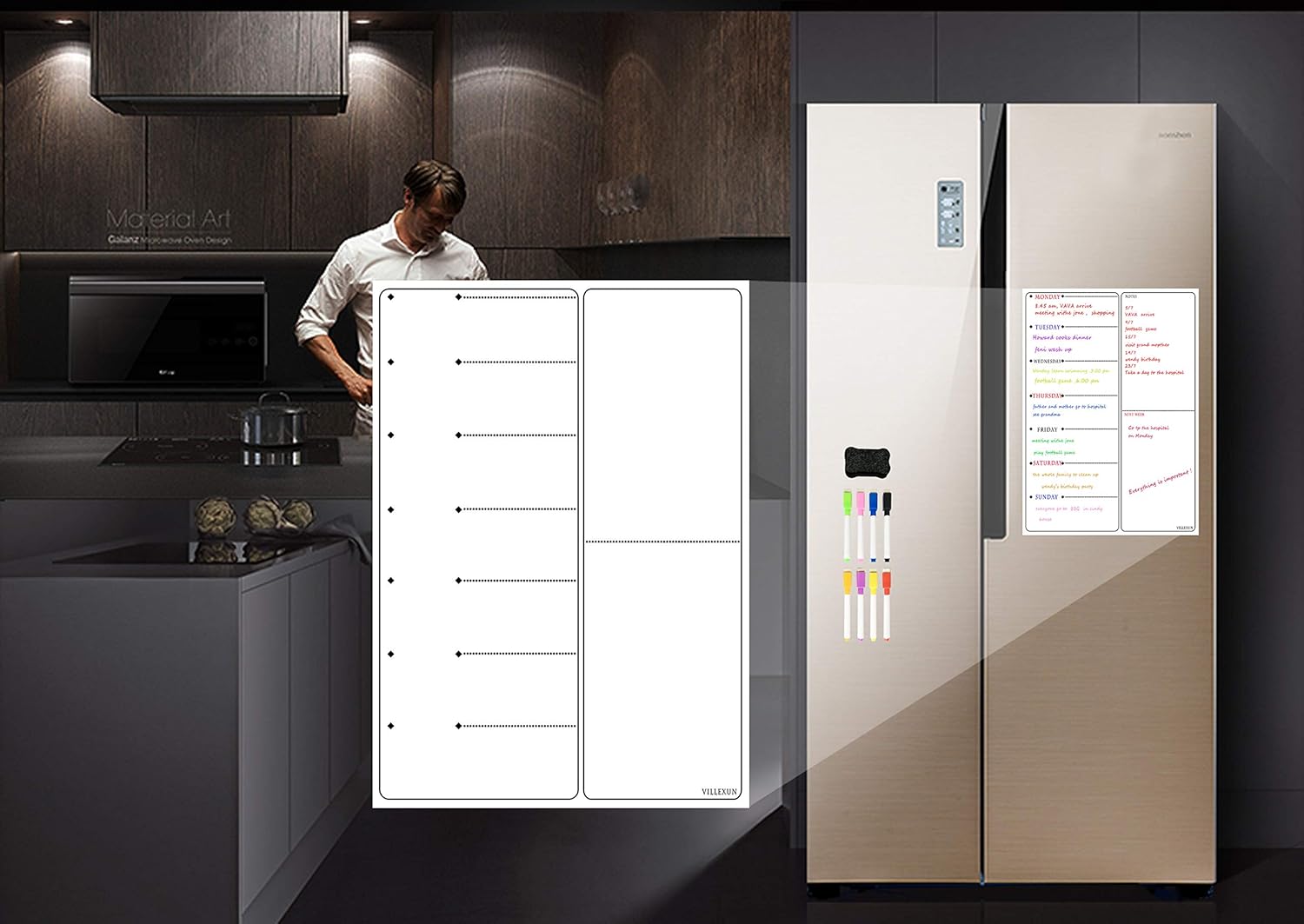 Villexun magnétique Planning hebdomadaire - Noir effaçable à Sec ...