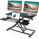 FITUEYES Height Adjustable Standing Desk 32” Wide Sit to Stand Converter Stand Up Desk Tabletop Workstation for Dual Monitor 