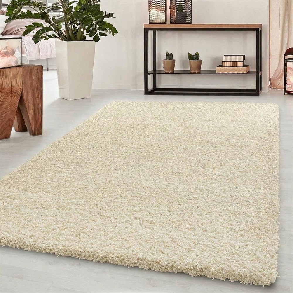 Abaseen Cream Shaggy Rug 120x170 cm Thick Pile Non-Slip Living Room