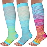 FOFLORA 3 Pack Toeless Compression Socks for Women&Men 20-30mmHg Open Toe Knee High Support Socks for Varicose Vein Running