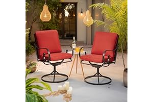MELLCOM Patio Swivel Chairs Set of 2, Heavy Duty Outdoor Dining Chairs with Thickened Cushions, Metal Patio Chairs Gentle Rocker for Outside, Backyard, Red