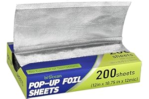 Biocean 200 Pre-Cut Aluminum Foil Sheets, 12" x 10.75" Pop-Up Foil Sheets for Restaurant Use, Disposable Food Wrapping for Burritos, Hot Dogs, and Sandwiches