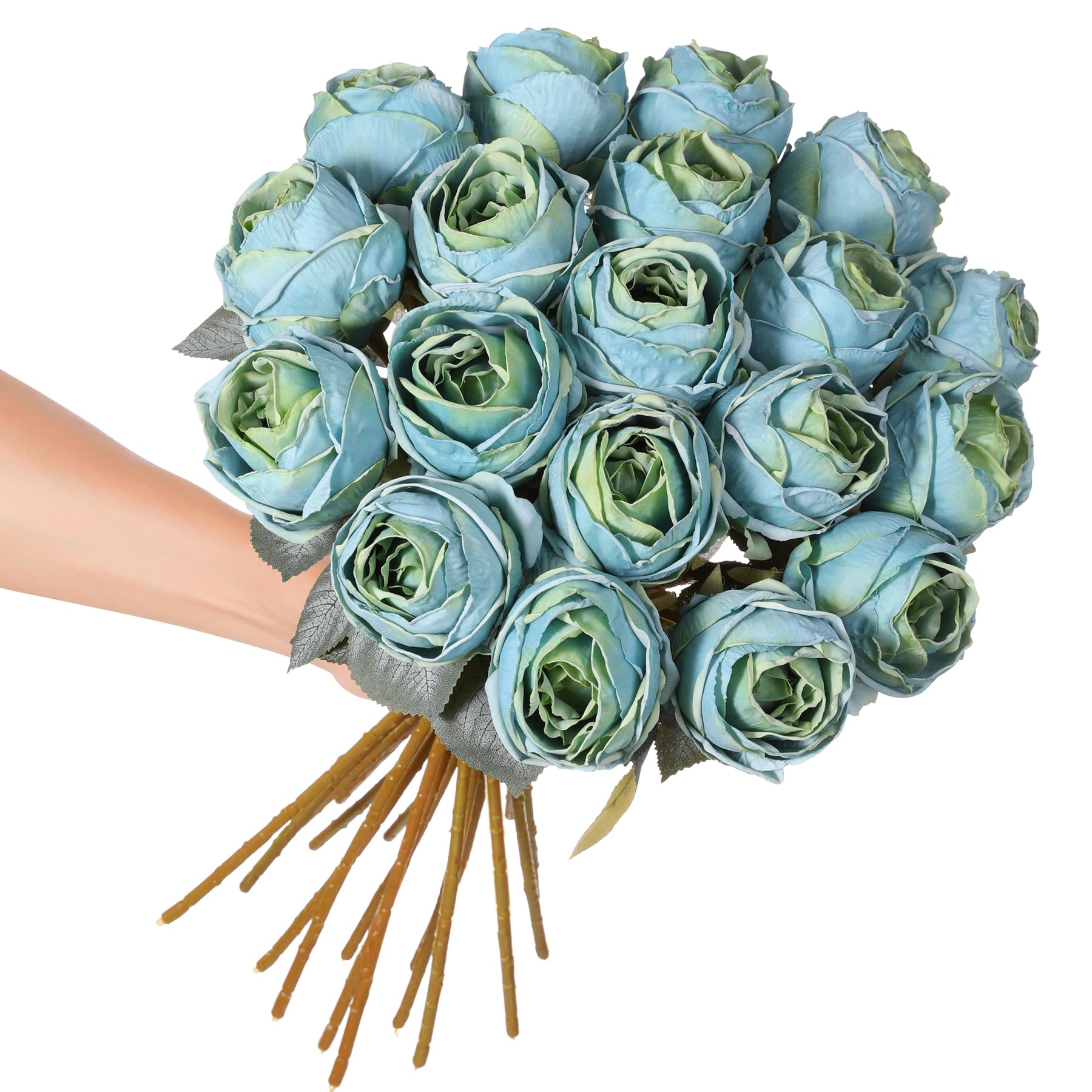 Kisflower 10 Pcs Artificial Rose Blue Flower,20" in Tall Single Rose Long Stem,Silk Blossom Fake Flower Realistic for Table Office Party Wedding Home Decor(Blue,10pcs)