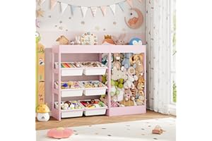 VortinT 50.6" W Toy Organizer, Large Kids Storage with 6 Removable Plastic Bins for Toys, 153L Stuffed Animal Storage for 80+