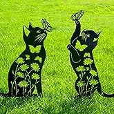 Doesen Cat Garden Decor for Outside,17” Metal Cat Decorative Garden Stakes, Gifts for Women/Men/Cats Lovers Gifts, Black Cats Silhouette Outdoor Decor, Rust Proof/Weather Resistant Kitty Yard Art