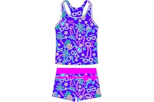 UNIFACO Girls Swimsuits Two Piece Tankini Bathing Suits Boyshort Summer Beach Rash Guard Swimwear for 4-13T