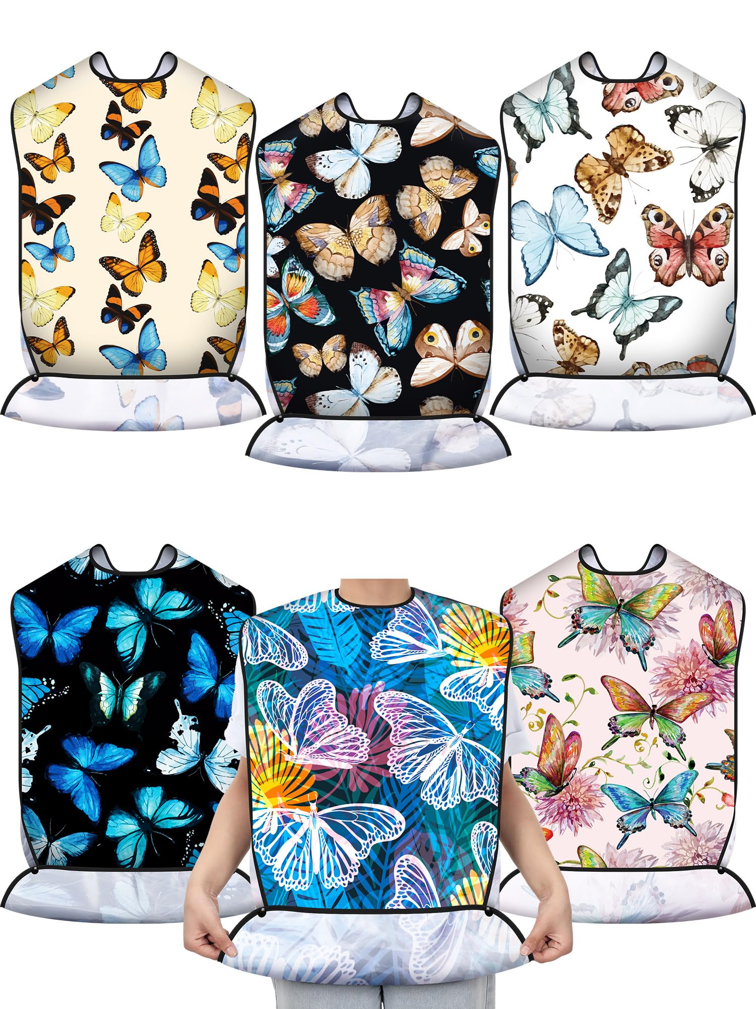 Photo 1 of Eurzom 6 Pack Adult Bibs for Elderly Women Men, Reusable Adult Bibs for Eating with Optional Crumb Catcher Clothing Protector(Classic Pattern)
