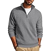 PJ PAUL JONES Men's Quarter Zip Sweaters Slim Fit Long Sleeve Casual Pullover Sweater Knit Textured Mock Neck Polo Sweaters