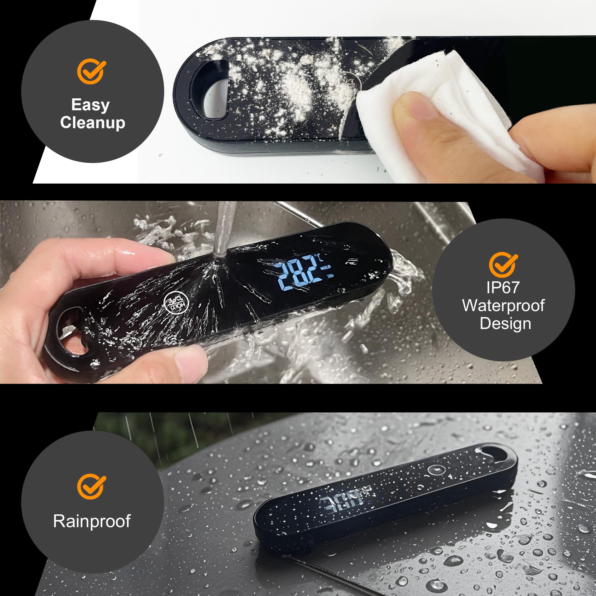 Charmline Hochpräzises Thermometer Kochen, 0,5s Sofortmessung, ±0,3°C Genauigkeit, Fleischthermometer, Kochthermometer für Fleisch, Backen und Grillen, 180° automatisch rotierendes Display 6