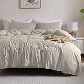 Soft Washed Twin/Twin XL Duvet Cover Set,1 Pillow Sham, No Comforter | Prewashed Microfiber, 4 Corner Ties, Button Closure, Ultra Soft, Cotton-Like, All Seasons, Linen Color Duvet Cover 68"x90 in