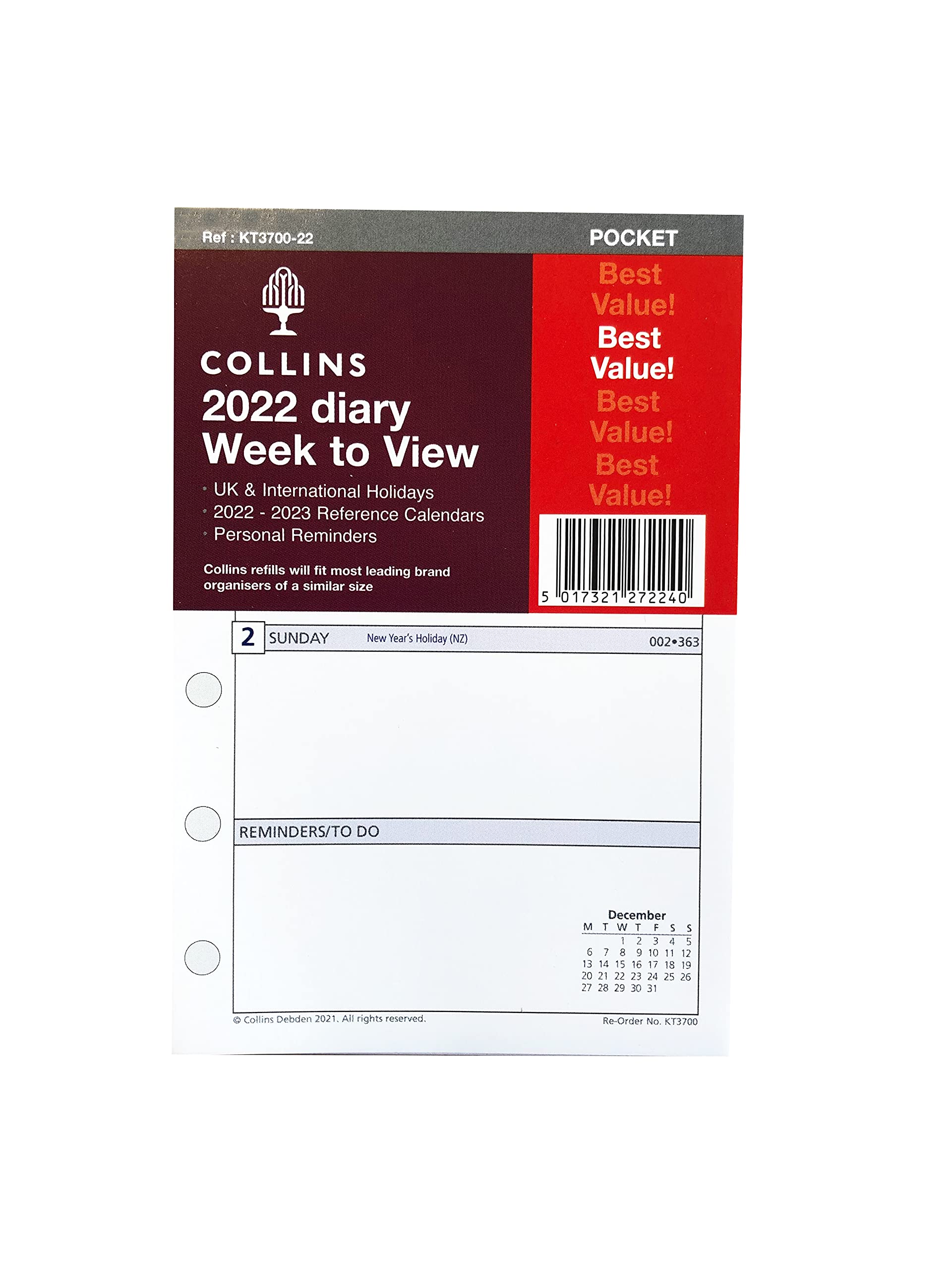 Collins 2022 Diary Week to View - KT3700-22, Multi