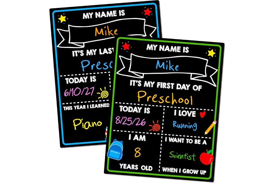 First Day of School Sign, 14 x 11 in Double-Sided & Reusable Board for Kids | Reusable Back to School Supplies, Double Sided