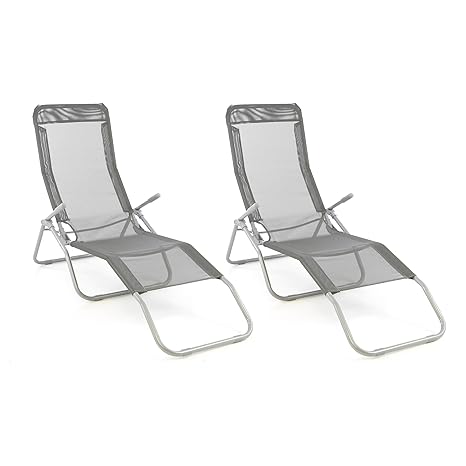 Nexos Gartenliege 2er Set Bäderliege 160 x 48,5 x 100 cm Textilene blau 5kg Armlehne Stahlrahmen Relaxliege klappbar Kipplieg