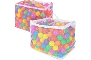 RAINFLOW 2 PCS Ball Pit Balls Bags - Storage Mesh Bag with Zipper Suitable for Storage,Sturdy and Durable,Large Size 17.7 x 11.8 x 13.7 Inches, Pink & White(Only Storage Bag,No Ball)