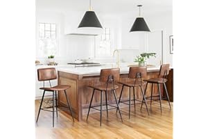 Cozyman 24.5" Red Brown Bar Stools Set of 4, Faux Leather Upholstered Counter Height Bar Stools with Backs, Metal Footrest and Legs, Armless Bar Chairs for Kitchen Island, Bar, Living Room