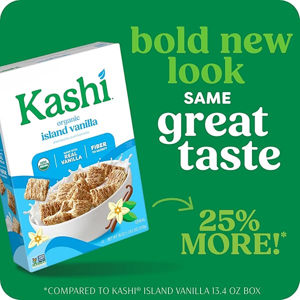 KASHI BREAKFAST CEREAL, ORGANIC, FIBER CEREAL, ISLAND VANILLA, 18OZ BOX (1 BOX)