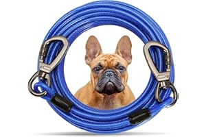 AYIFFWTEO Tie Out Cable for Dogs,10/20/30/ 50FT Long Dog Leash,Dog Runner for Yard Heavy Duty, Dog Chains for Outside, Sturdy Long Line Lead for Dogs Training Outdoor in Camping or Yard (Blue,10ft)