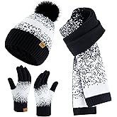 Miorpex Womens Winter Beanie Hat Touchscreen Gloves Long Scarf 3 Set with Warm Fleece Lined Knit Skull Caps Scarves for Women