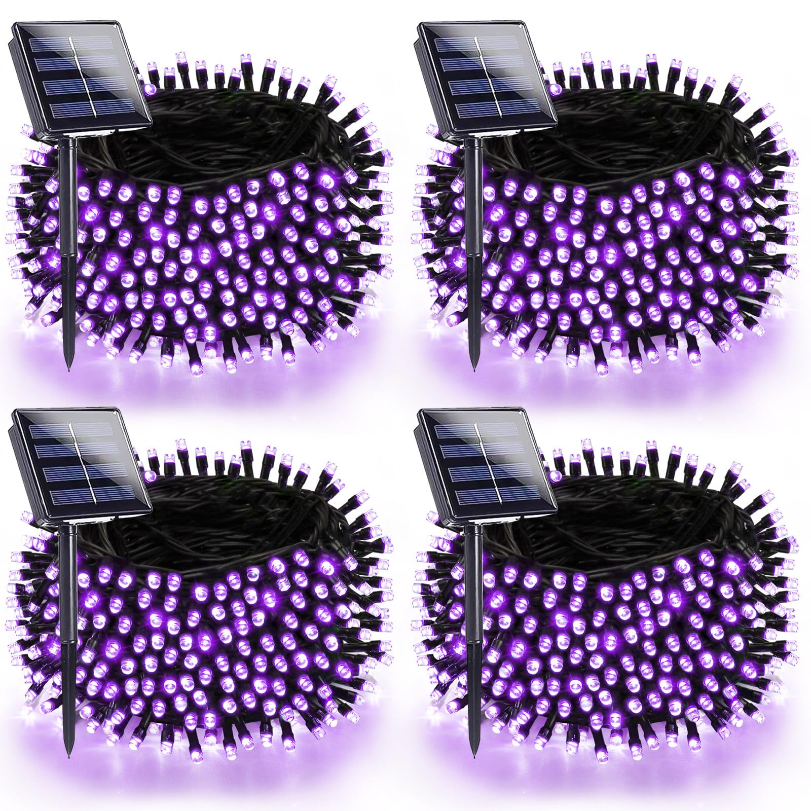 Photo 1 of 4 Pack Purple Solar Halloween Lights Outdoor Waterproof, 180FT 320 LED Solar String Lights with Green Wire 8 Modes Solar Fairy Twinkle Light for Tree Bush Garden Horror Party Halloween Decorations