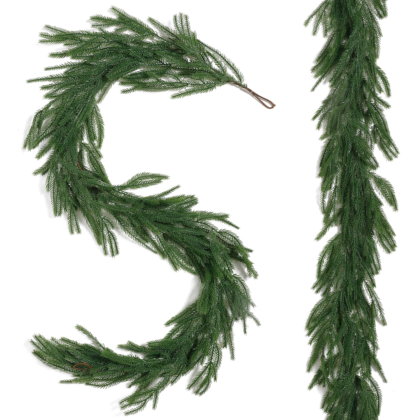 Wenhuidr 2Pcs 6FT Artificial Christmas Norfolk Pine Garlands, Real Touch Faux Winter Greenery Garland, Realistic Green Decoration for Table, Mantle, Fireplace, Wall, Indoor & Outdoor Holiday Décor