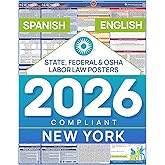New York 2026 Labor Law Posters Bundle – English & Spanish Compliance Combo – OSHA, EEOC, FMLA, Minimum Wage – Durable, Laminated & Waterproof Workplace Employment Posters – Made in USA – 26” x 39.5”