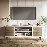 JUMMICO TV Stand for 65 Inch TV, Mid Century Modern TV Stand, Entertainment Center with Storage Cabinet and Open Shelves, TV Console Table Media Cabinet for Living Room, and Bedroom (Oak)