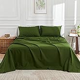 DOZ 100% Long Staple Cotton Sheet Sets, Classic Crisp Percale Weave, Breathable, Matte Finish, Hotel Style, Durable, 4pc – 2 Pillowcases 1 Fitted 1 Flat (Forest, King)