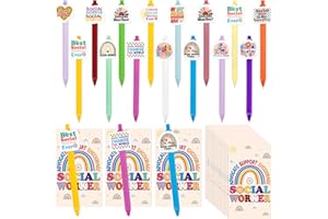 luck sea 15Sets Social Worker Month Appreciation Gifts Bulk for Adults：15pcs Social Work Black Ink Ballpoint Pens and Cards G