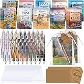 Qeeenar 200 Pcs Christian Gifts Bulk Sets Bible Verse Religious Ballpoint Pen and Notebook Gift Set with Thanks Tags Organza Bag Gift Bulk for Women Church Christian Party Favors(Bright Color,Scenery)