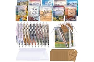 Qeeenar 200 Pcs Christian Gift Sets Christmas Church Bible Verse Bulk 50 Scripture Notebooks Gift 50 Scripture Pens 50 Thanks Tags 50 Organza Bags for Women Christian Party Gifts(Bright Color,Scenery)