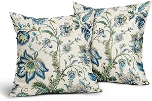 Sweetshow Outdoor Chinoiserie Pillow Cover 20x20 Inch Pack of 2 Vintage Blue Flower Boho Pillow Covers Farmhouse Outdoor Floral Pillowcase Square Linen Cushion Cover for Bedroom Sofa Couch Home Decor