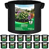 JNYONG 12-Pack 3 Gallon Thickened Non-Woven Grow Bags, Aeration Fabric Pots with Handles