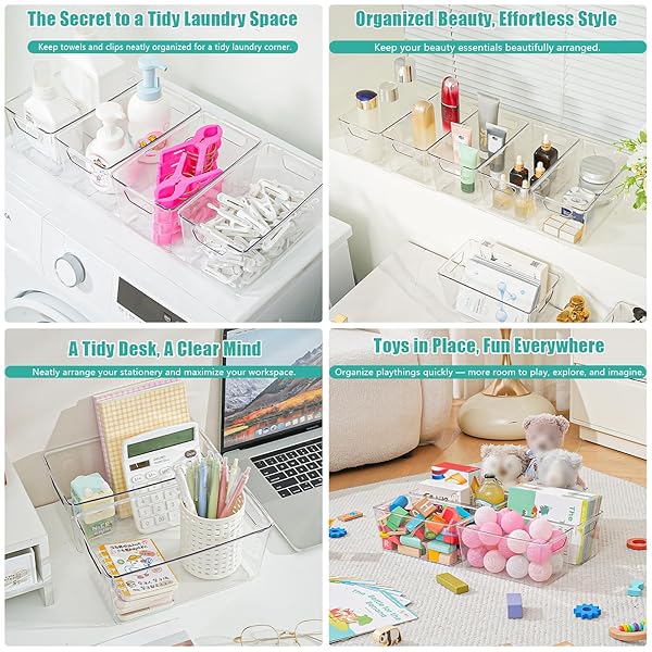 12 PACK SMALL CLEAR PLASTIC STORAGE BINS, ACRYLIC KITCHEN ORGANIZER AND STORAGE BINS, FRIDGE ORGANIZER, SMALL PLASTIC CONTAINERS BINS, CABINET ORGANIZER FOR PANTRY,BATHROOM,REFRIGERATOR, SHELF