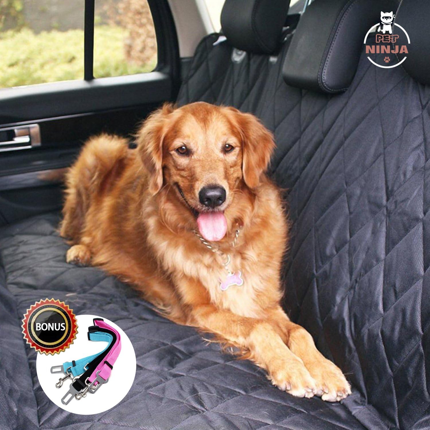 PETNINJA Premium Quality Pet Seat Cover for Cars, Waterproof and Scratch Proof, Durable Pet Dog Car Seat Cover with an Adjustable Pet Car Seat Belt