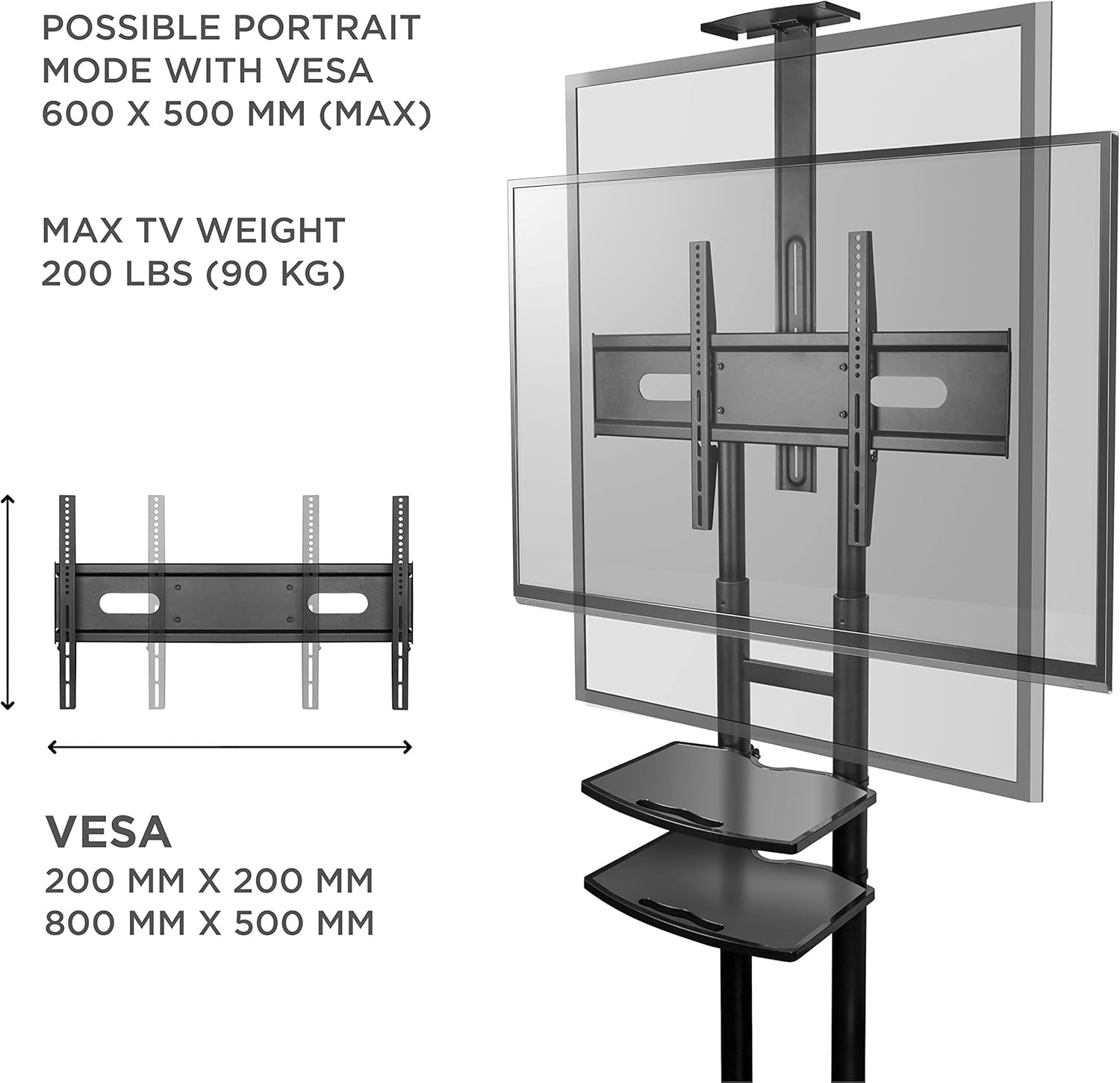 ONKRON Mobile TV Stand with Wheels Rolling TV Cart for 55 to 80 Inch LCD LED Flat Panel TVs (TS1881): Electronics