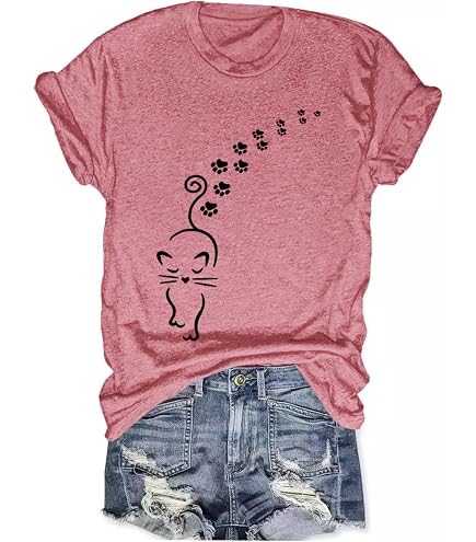 FAOUEOW Women's Cute Cat Mom Graphic T Shirt Summer Trendy Short