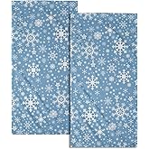 Winter Blue Snowflakes Hand Towels Set of 2 Highly Absorbent Soft Blue Christmas Towels for Bathroom Winter Christmas Deorative Kitchen Towels Washcloth for for House Hotel Gym Spa Yoga Sport 14”x28"