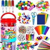 FUNZBO Arts and Crafts Supplies for Kids - Toddler DIY School Craft Set | with Glitter Glue Sticks, Pipe Cleaners, Pom Poms, Popsicle Sticks Tools for School, Birthday Gifts for Boys &amp; Girls Ages 4+