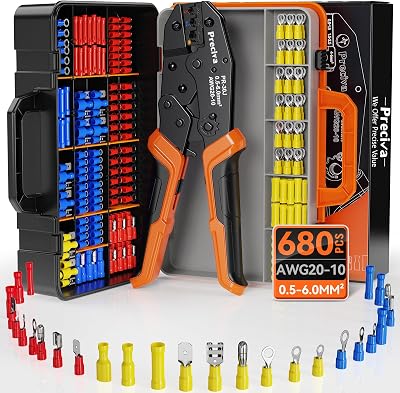 Preciva Insulated Wire Terminal Crimping Tool 0.5-6mm² 27 Type 680Pcs