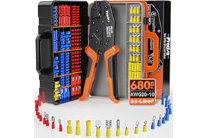 Preciva Crimping Tool for Insulated Terminals Wire Connectors, AWG20-10 Ratchet Crimper with 680 Pcs Insulated Terminals Conn
