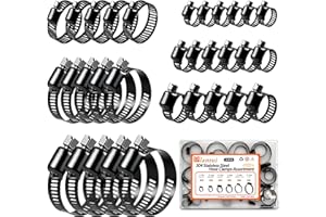 Dianrui 32 PCS Black Hose Clamps Assortment Kit 1/4"–2" (6-51mm) Hose Clamps Stainless Steel 304 Worm Gear Fuel Line Hose Clamp for pipe, Fuel Line, Plumbing, Intercooler, Tube, Automotive and Marine