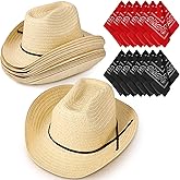 SATINIOR 12 Set Straw Cowboy Hats & Bandanas - Cowboy Party Hat Costume with Head Bandana