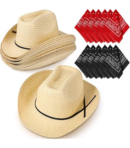 6 Paisley Straw Cowboy Hats Unisex Adult Costume Party Amazon.com: Fun Express Straw Cowboy Hats for Men & Women  main image 4