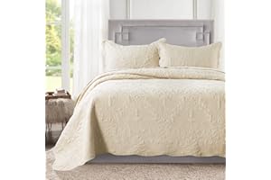HoneiLife Oversized Bedspread Quilt Sets - 3 Piece California King Quilt Microfiber Bedspreads Reversible Coverlets Lightweight Bed Cover Paisley Bedding Sets All Season Quilts-111 x106,Beige