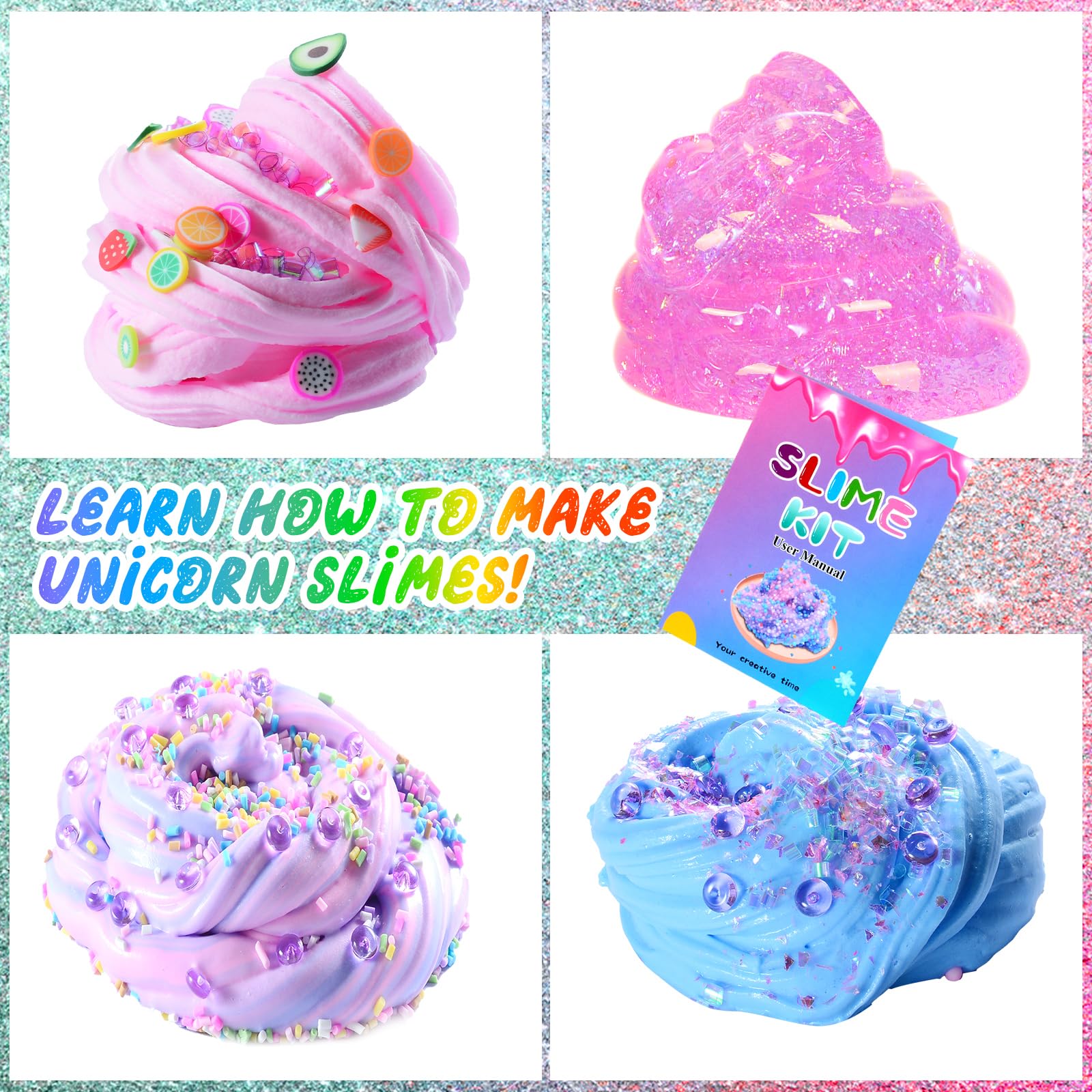 Slime Kit - Confetti, Glimmer Crunchy, Foam, Jelly Cubes - Stress Relief Toys, Party Favors for Kids, Boys and Girls Ages 6-12