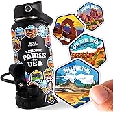 LET'S WANDER National Parks Water Bottle 2.0 Ultimate Bundle | Includes Straw Lid, Chug Lid and 2 Sets of 63 Waterproof Stick