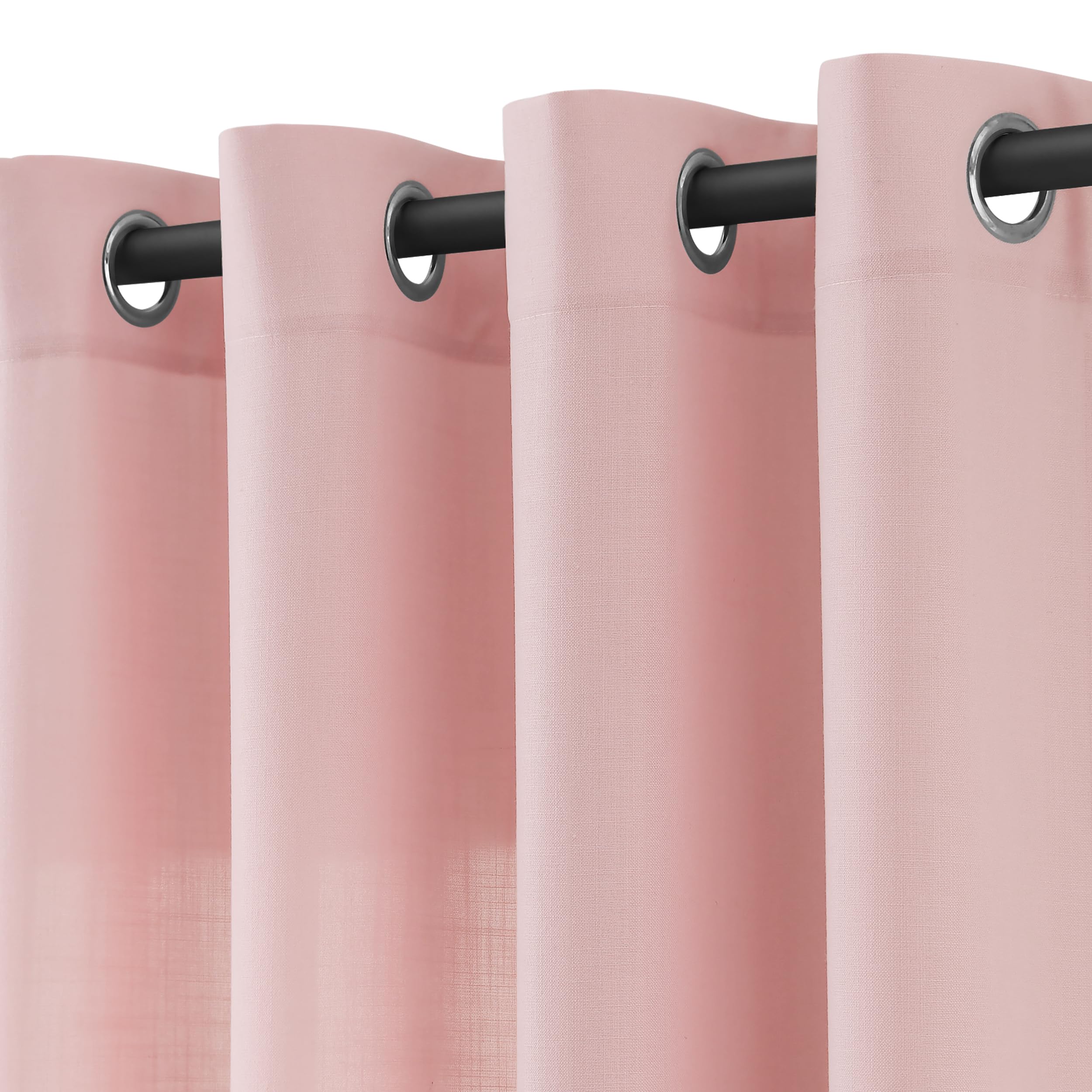 Jowels Pink Linen Curtains 84 Inch Length 2 Panels for Living Room Bedroom, Light Filtering Sheer Curtains 84 Inches, Modern Farmhouse Grommet Semi Sheer Soft Privacy Drapes Image