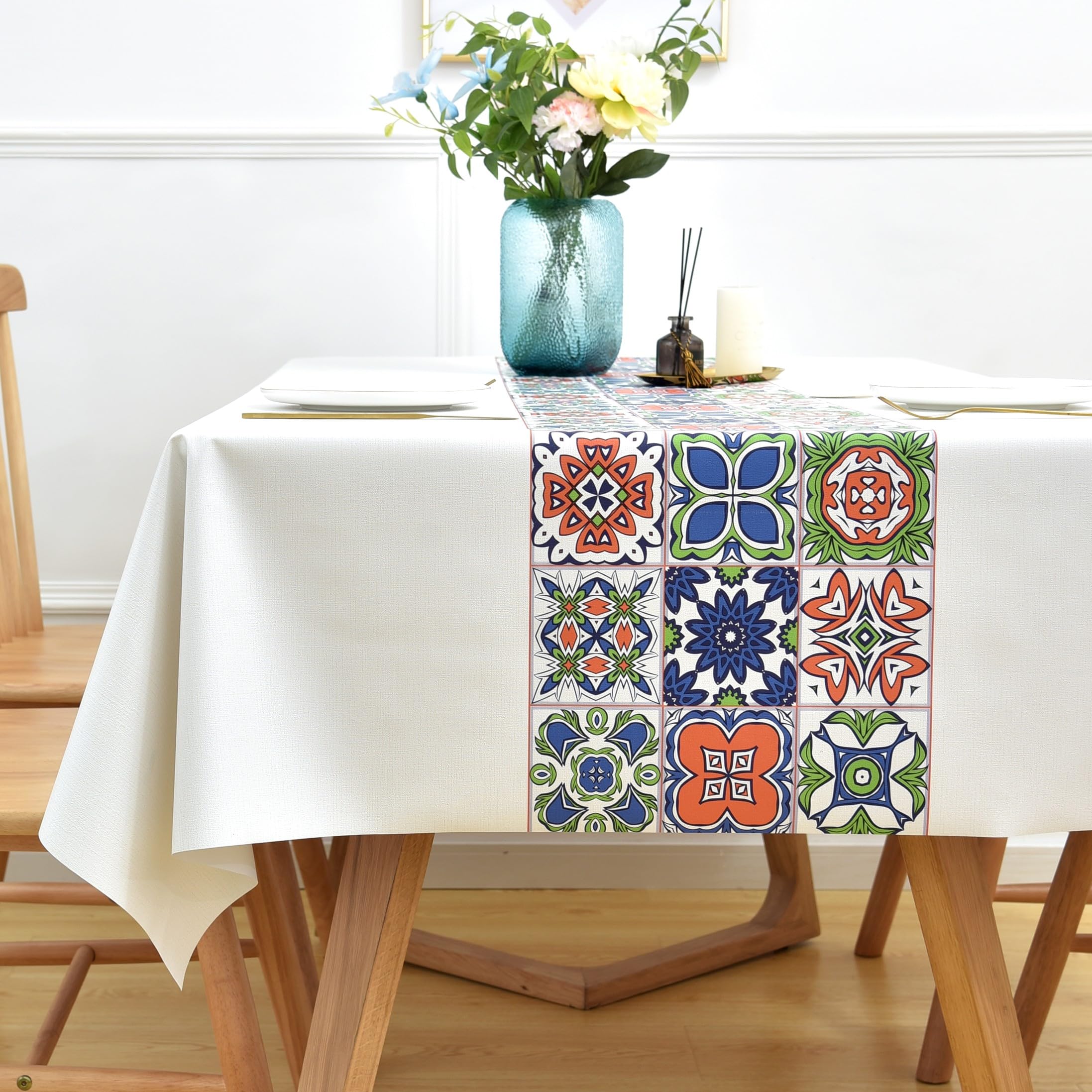 Yofori Table Cloth Plastic Tablecloth Wipeable PVC Wipe Clean WaterProof Table Cover (Flowers-3, 137x250cm)