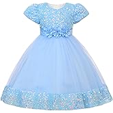 Uhnice Girls Sequin Tulle Flower Girl Dress with Detachable Bow for Wedding Birthday Party