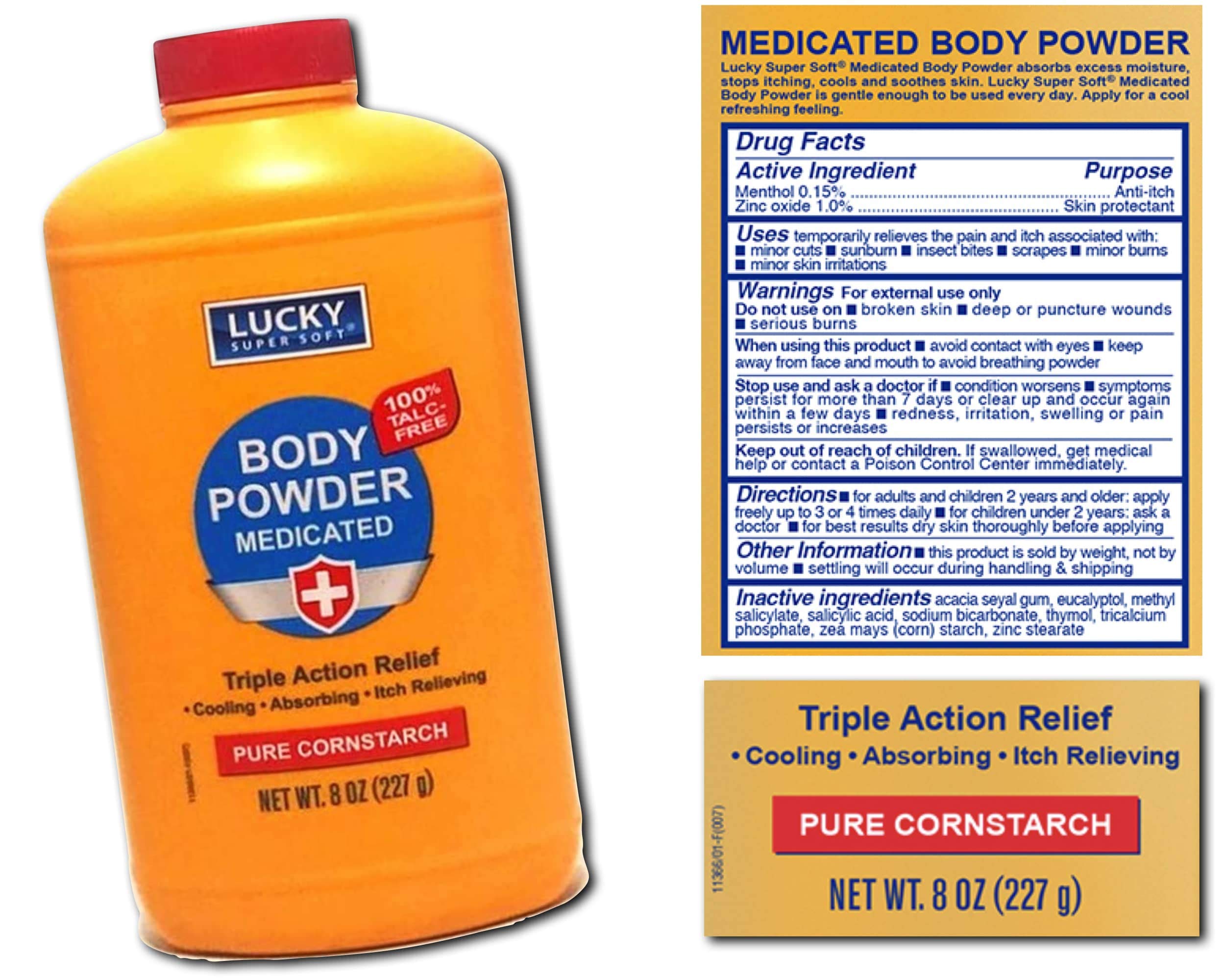 2 pc Body Powder Medicated 8 oz | Triple Action Relief 100% Talc-Free | Body Powder for Body Odor Sweat & Moisture | Medicated Protecting Powder | Anti-Itch | Skin protectant | Menthol and Zinc Oxide